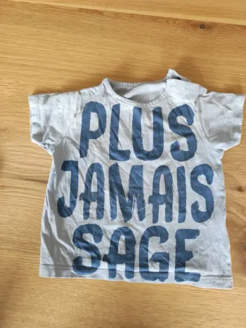 T shirt plus jamais sage 12 mois gris