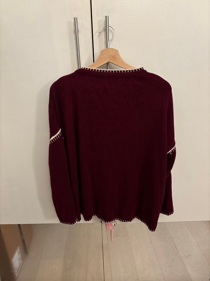 Pull acrylique oversize bordeaux et blanc - photo numéro 3