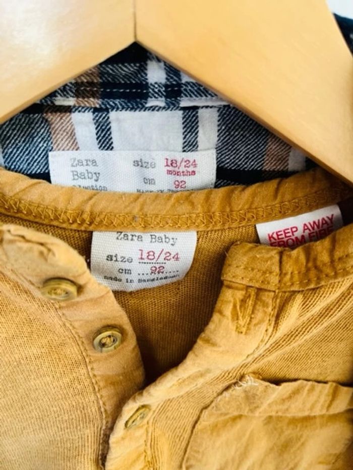 lot chemise à carreaux + T-shirt ML garçon ZARA 18-24mois - photo numéro 3