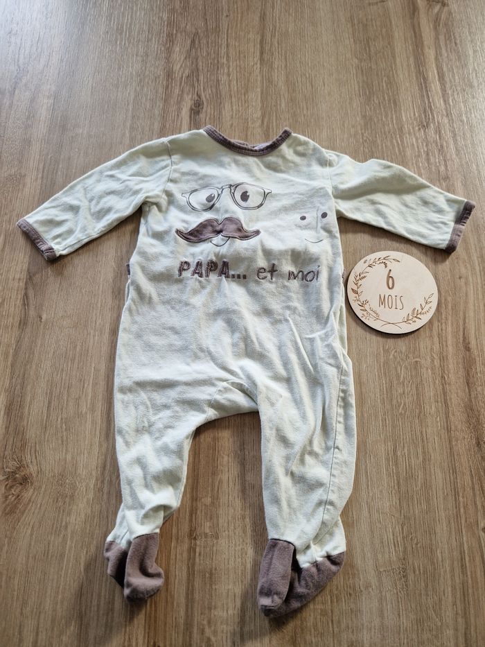Grenouillère / Pyjama Bébé 6 mois Kitchoun - "Papa... et moi" Moustache