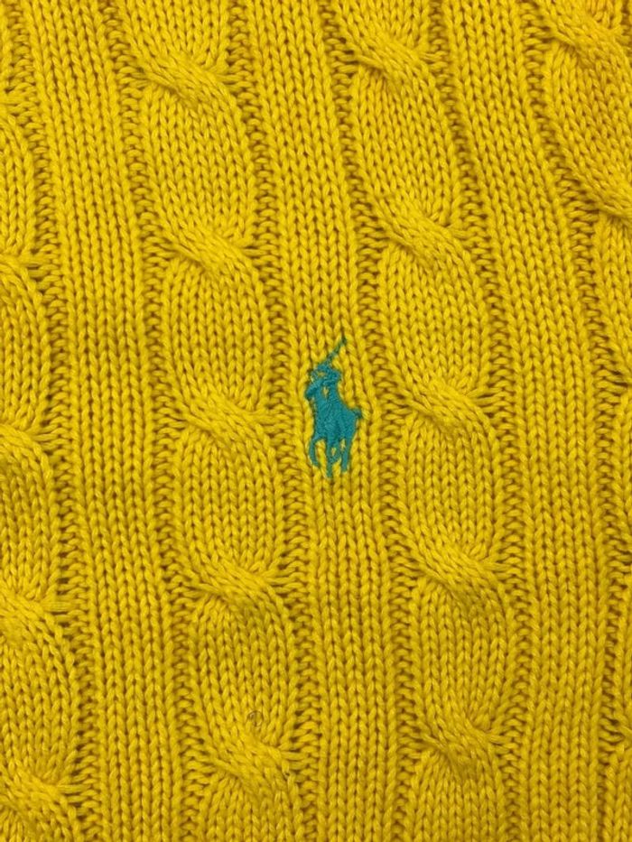 Pull d’hiver torsadé en maille Ralph Lauren jaune col rond taille L - photo numéro 5