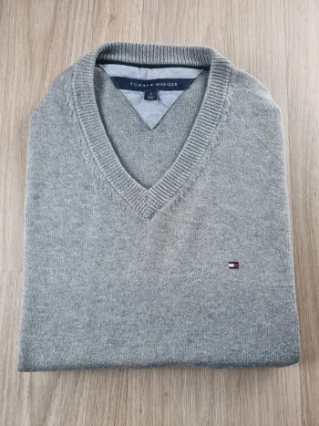 Pull à col V gris Tommy Hilfiger Homme Taille M
