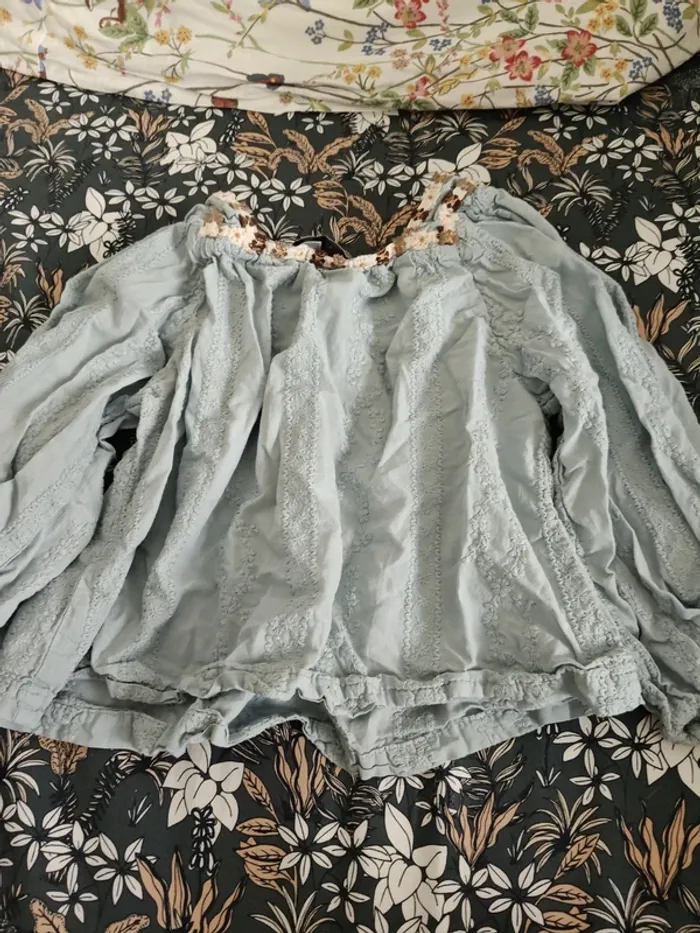 Blouse Manches longues Zara 104cm bleue brodée - photo numéro 4