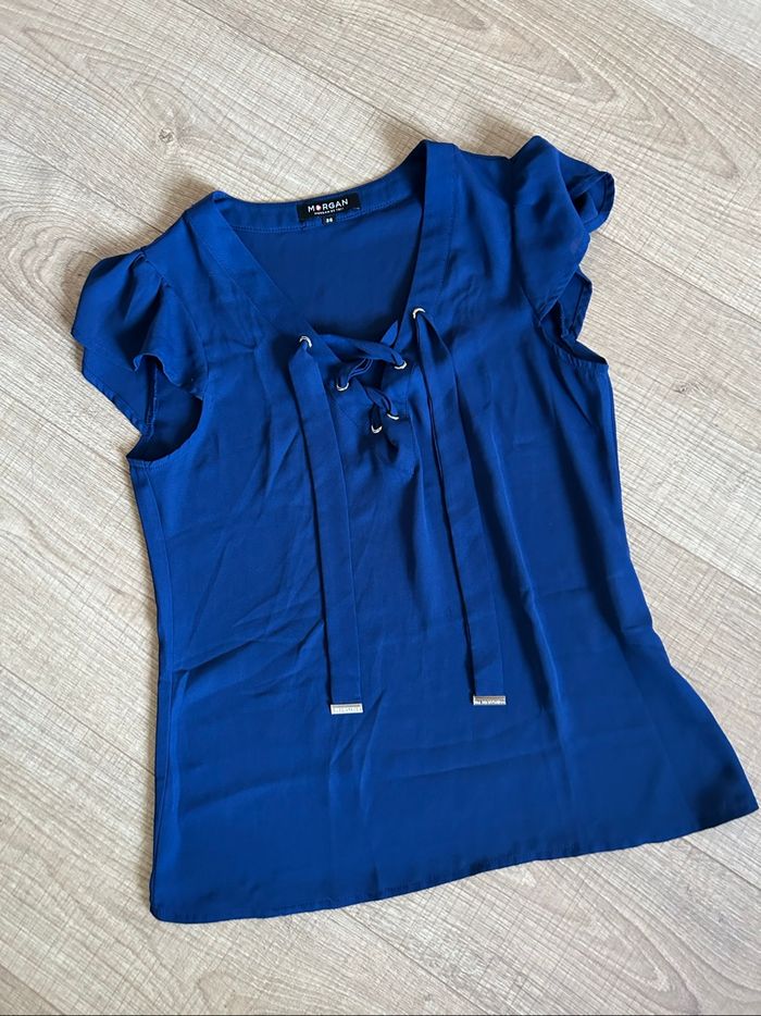 Blouse bleue marine à manches courtes Morgan taille 36 jamais portée - photo numéro 7