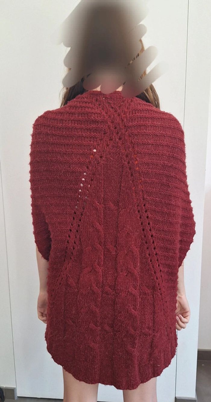 Chale/gilet en laine, alpaga et acrylique rouge bordeau femme S - photo numéro 3