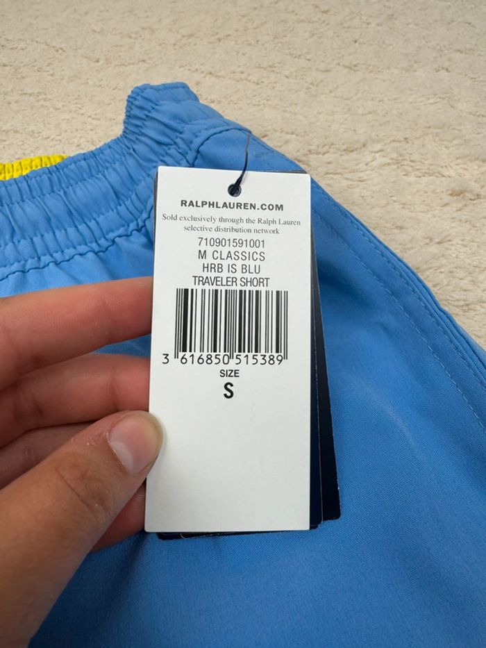 Short de Bain Ralph Lauren Bleu Uni Logo Brodé Neuf Taille S - photo numéro 7
