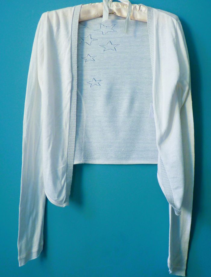 Gilet Fille Teddy Smith 14 ans blanc etoile argent ceremonie mariage TBE