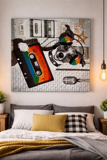 Tableau chien casque et cassette