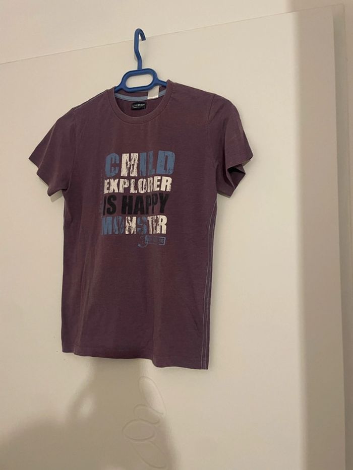 T-shirt à manches courtes bordeaux écriture devant blanc et bleu active wear taille 12 ans - photo numéro 4