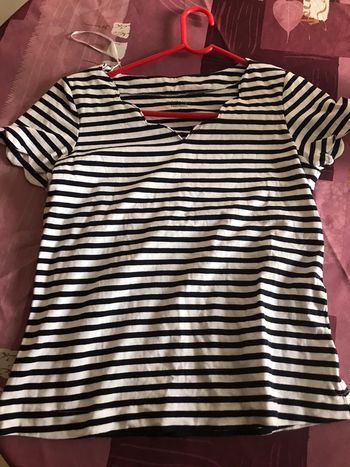 Pull femme demi manche couleur blanc arayure taille M marque camaïeu