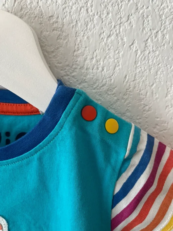 T-shirt bébé mixte kiDio 6-12 mois lapin turquoise rayures colorées - photo numéro 3