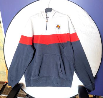 Sweat Ellesse Marine Bas Rouge Blanc Haut Capuche Poches Devant Vêtement Tendance Mode Hommes