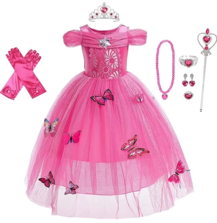 Déguisement robe de princesse rose papillon et ces accessoires 5-6ans