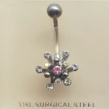 Piercing nombril neuf sous emballage acier chirurgical et strass