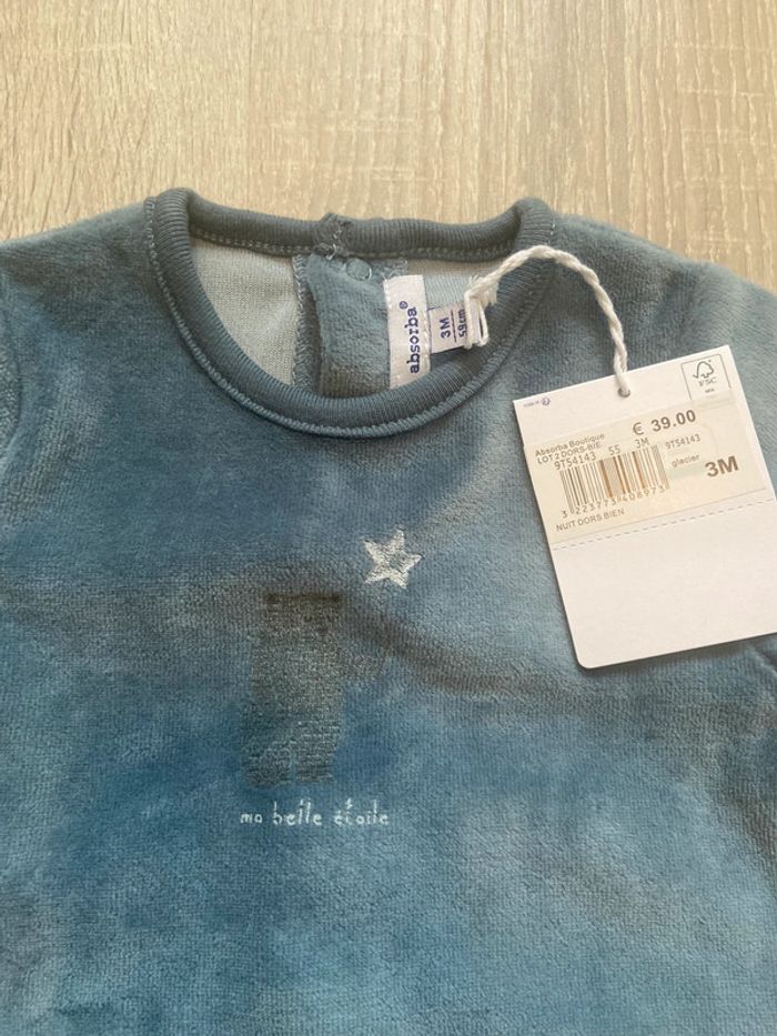1 pyjama grenouillère velours bleu gris 3 mois neuf - photo numéro 2