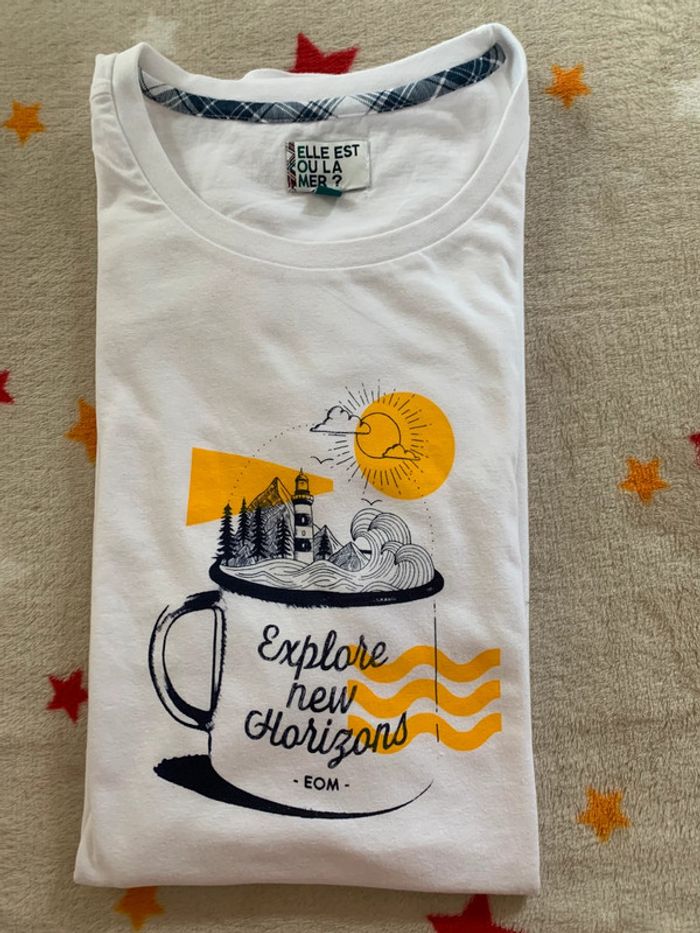 T-shirt Femme “Elle est où la mer” Bleu Jaune – Taille 42/44 – 5€ - photo numéro 2