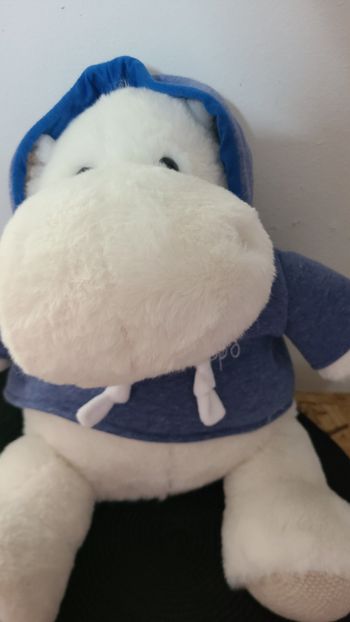 Peluche hippopotame polyester 45 cm collection HIPPO COOL blanc/bleu