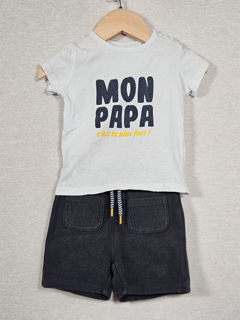 Ensemble 2 pièce t-shirt + short kiabi 9 mois 69-72cm 