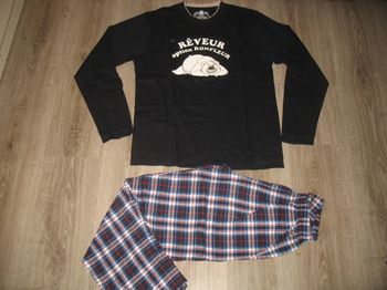 PYJAMA 2 PCS : TEE SHIRT ML MARINE + PANTALON CARREAUX "ARMAND THIERY" - TAILLE S - n°05