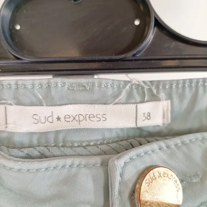 Pantalon slim vert d’eau Sud Express taille 38 coton stretch coupe près du corps A1338 - photo numéro 6