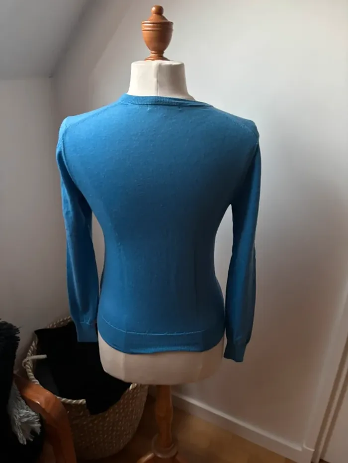 Pull col V classique fin bleu - Uniqlo - XS - photo numéro 3