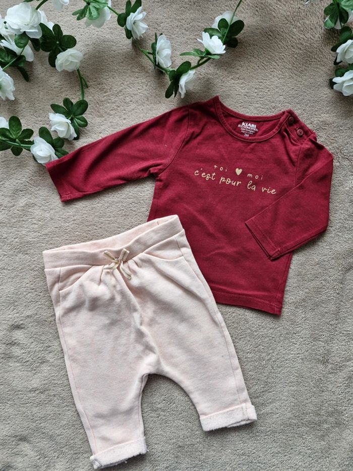 Lot tee shirt manches longues + pantalon molleton 3 mois + body - photo numéro 4