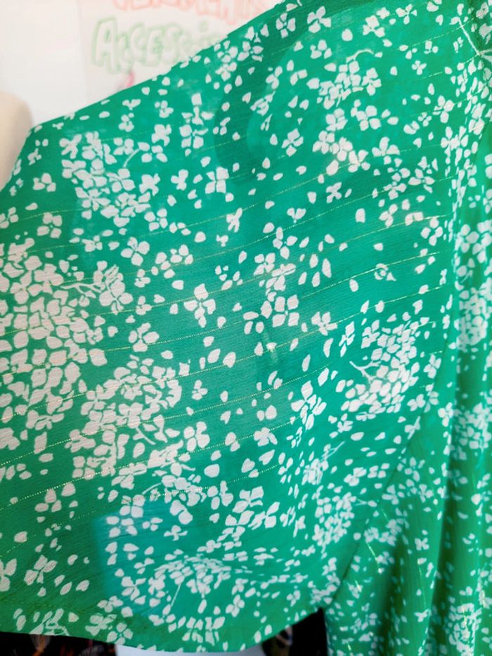 Robe longue verte fleurie blanche dorée neuf avec étiquette 🏷 40 LH #lora11femme40 - photo numéro 3