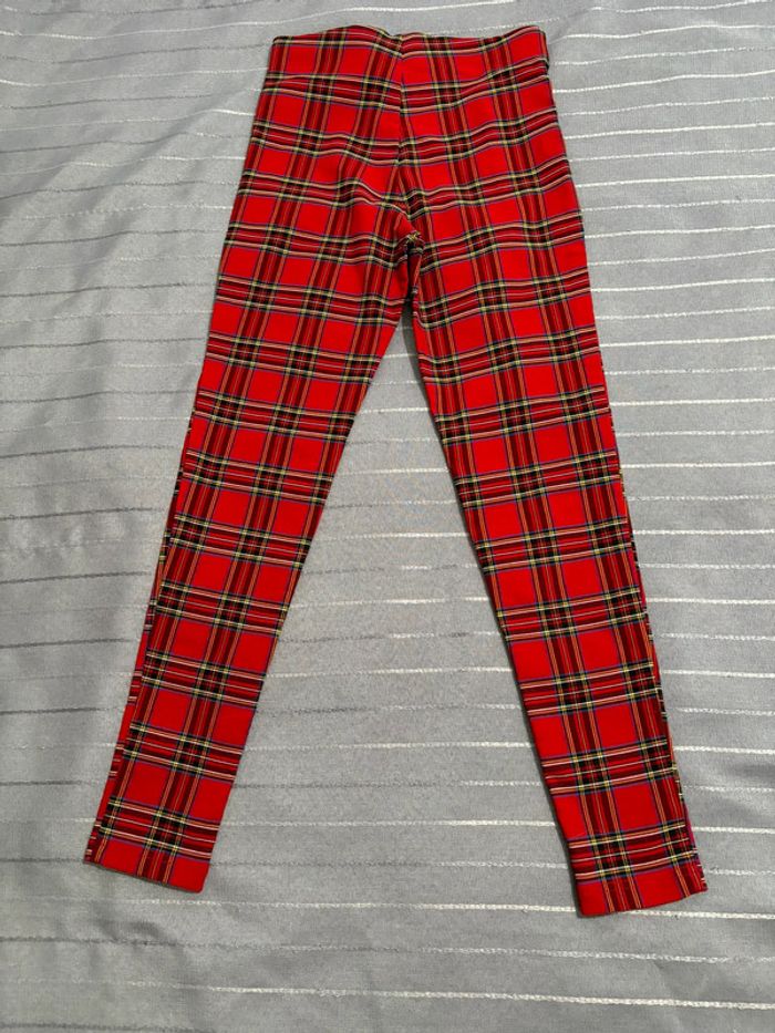 Pantalon stretch à carreaux rouges tartan écossais Zara S - photo numéro 2