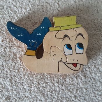 Puzzle en bois autoportant baleine vintage