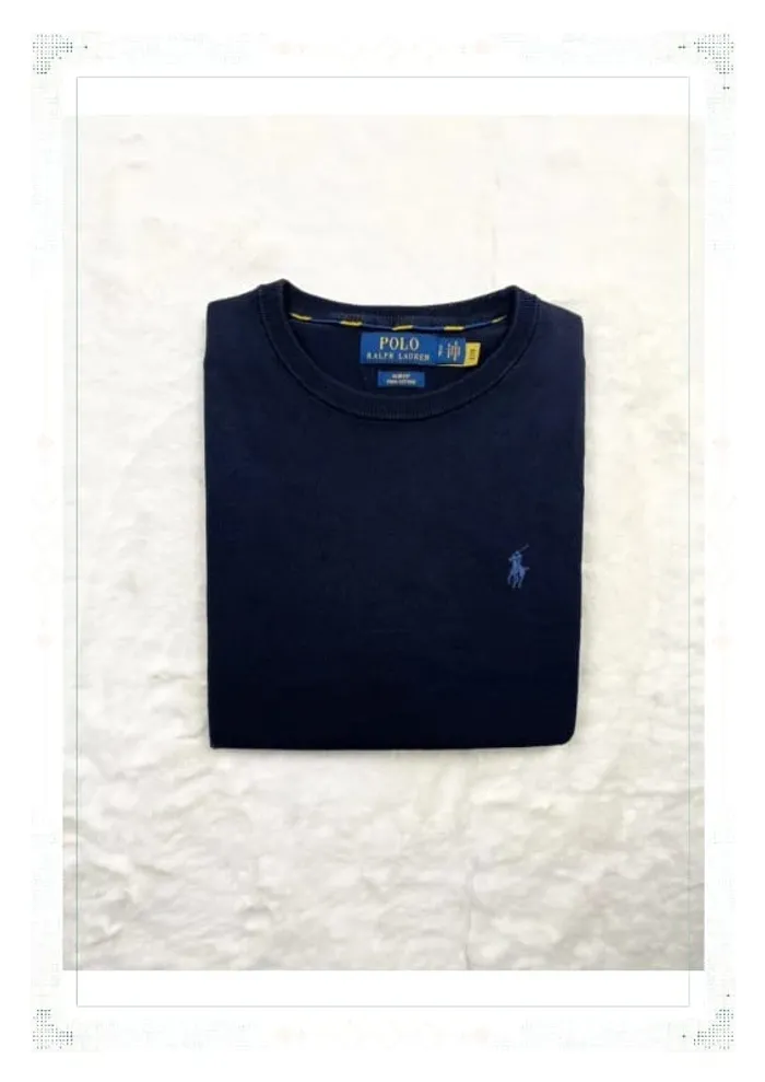 Ralph Lauren pull ras de cou bleu marine homme taille S slim fit 100% pima coton - photo numéro 15