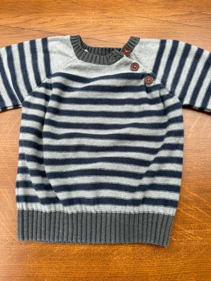 Pull fin rayé gris Pat et Ripaton 3 mois - photo numéro 2