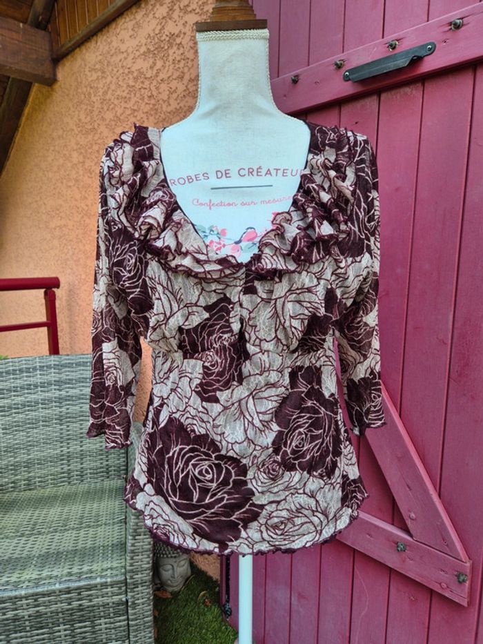 Chemisier / blouse imprimé à manches 3/4 T. 40/42