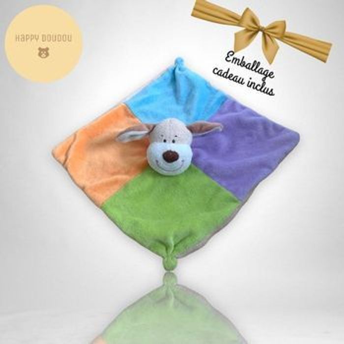 Doudou carré plat chien zeeman 4 couleurs DP69