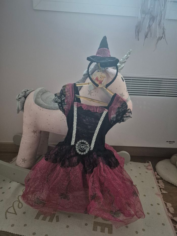 Déguisement halloween sorcière + serre tête chapeau 3 ans 98cm - photo numéro 4