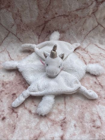 Doudou plat licorne blanc pois or doré DC3275 Doudou Et Compagnie