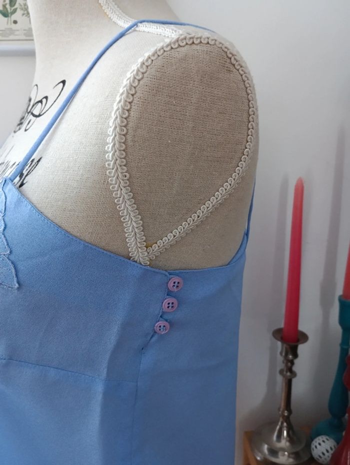 Top caraco vintage débardeur bleu ciel made in France - photo numéro 3