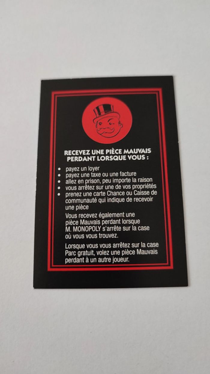 Carte mauvais perdants pièce détachée jeu de société Monopoly mauvais perdants Hasbro Gaming #B77