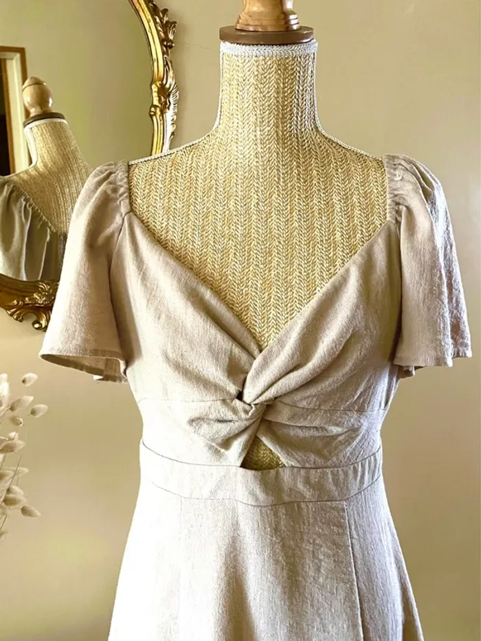 sublime Robe cache cache 40 ecru noeud devant manches courtes decollete V chic - photo numéro 5