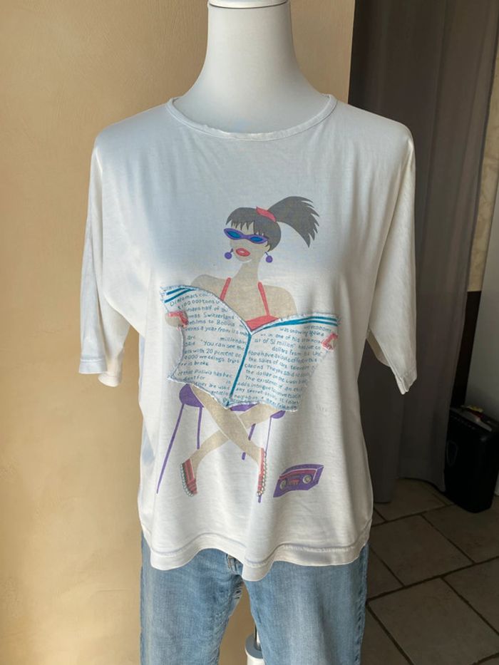 T-shirt blanc motifs dessin femme vintage Jessica J M - photo numéro 5