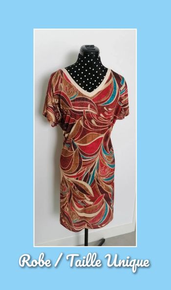 Robe d'été fluide légère rouge doré turquoise Taille Unique