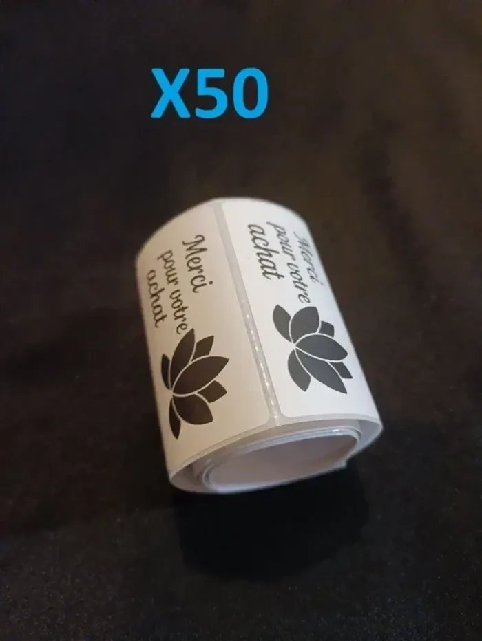 Lot de 50 étiquettes “Merci pour votre achat” 60×30 mm Design fleur de lotus - photo numéro 3
