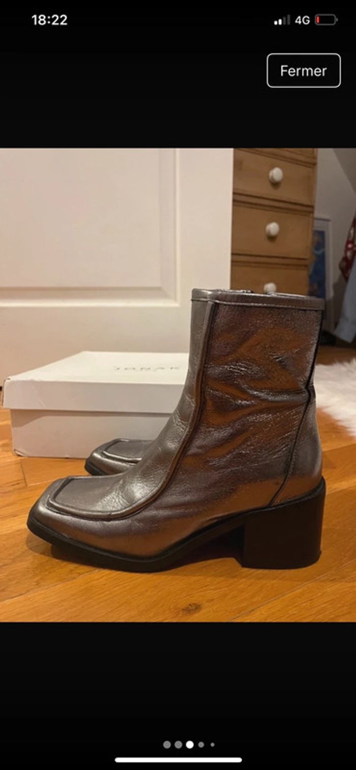 Bottines JONAK Paris en cuir métal argentée - photo numéro 2