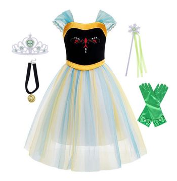 Déguisement robe princesse Anna verte et jaune et ces accessoires 5-6ans
