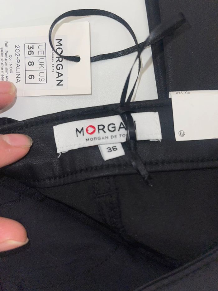 Pantalon slim noir enduit galon chaîne noir - photo numéro 7