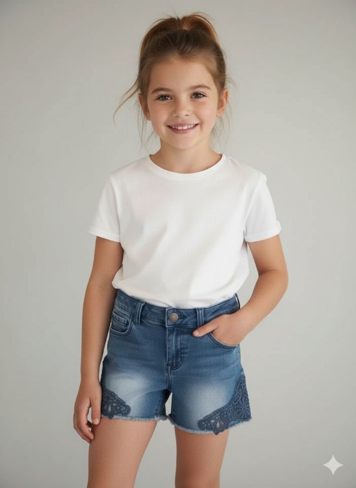 Jolie short en jean et dentelle 8 ans - photo numéro 2