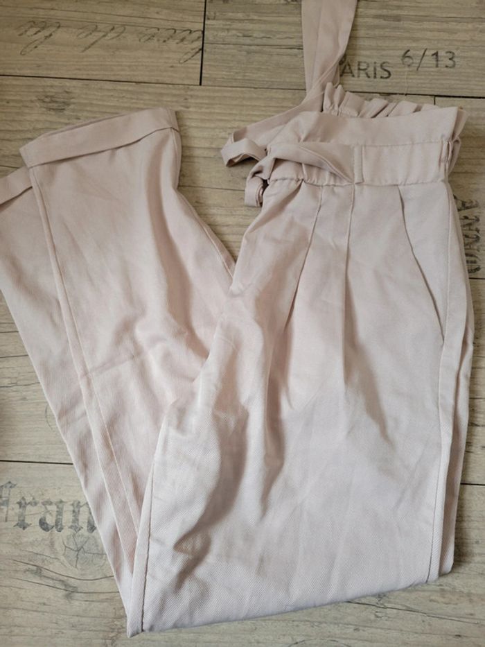 Pantalon beige crème fluide paperbag - photo numéro 2