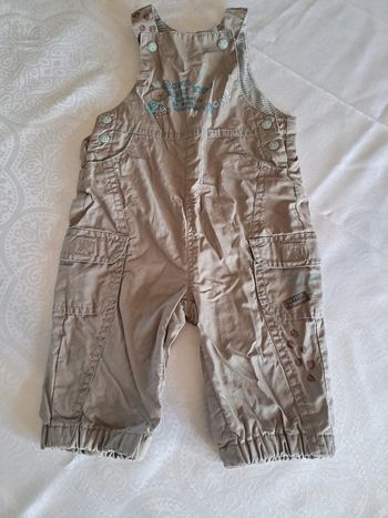 Jolie salopette marron clair et bleu clair 6 mois 100%coton