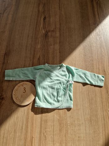 Petit Bateau - T-shirt Cache-cœur Coton Vert Pâle Rayé - 3 Mois