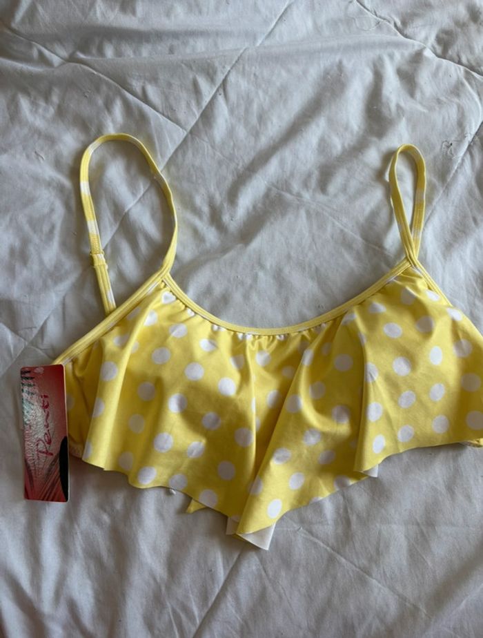 Haut de maillot de bain jaune à pois blanc volant taille M/38 Penti neuf