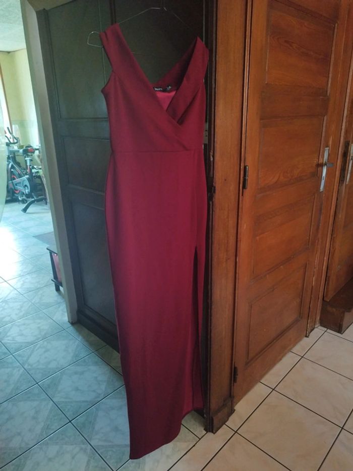 Robe longue évasé rouge bordeaux vintage S/36 - photo numéro 2